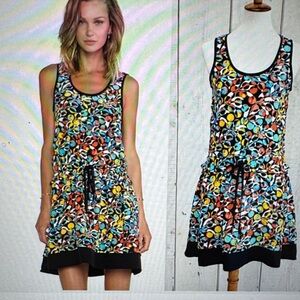 Marc by Marc Jacobs Black Floral Silk Tank with Blue and Coral Accents